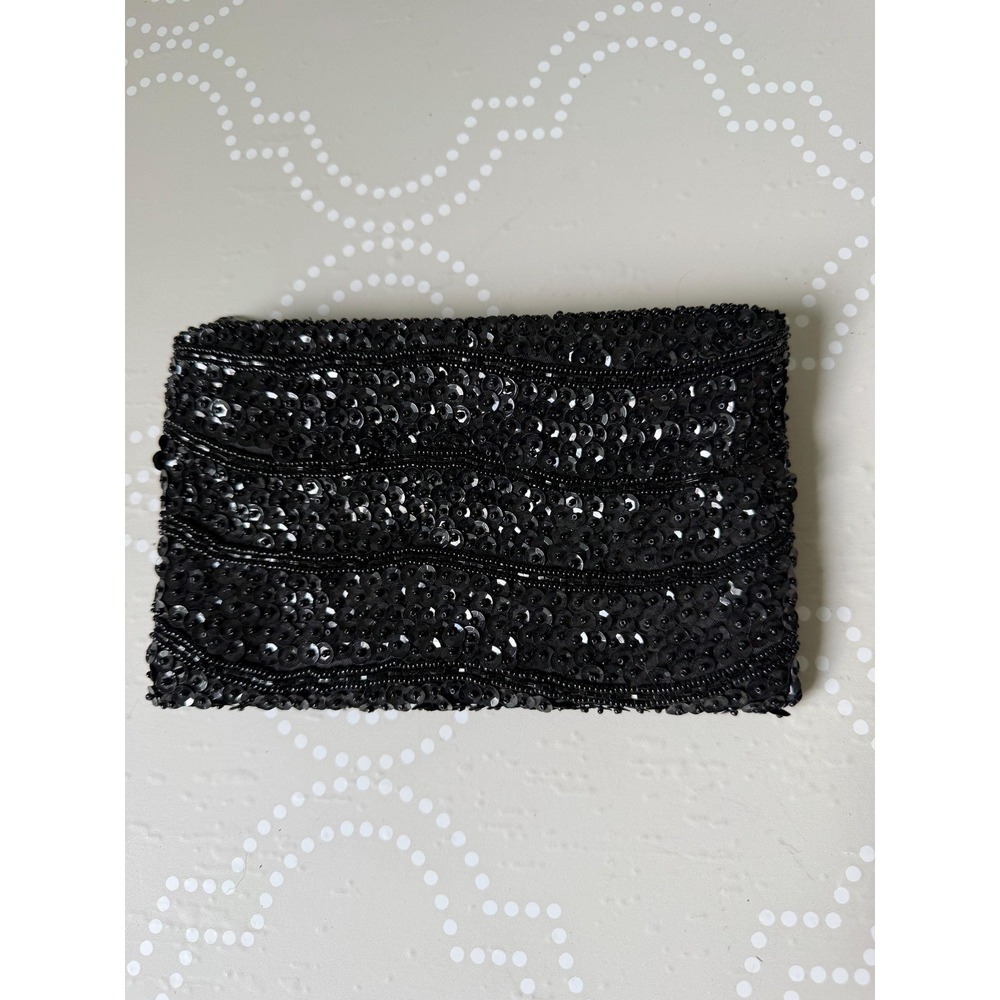 Andre Cellini Clutch Beaded Sequin Evening Bag Black Small